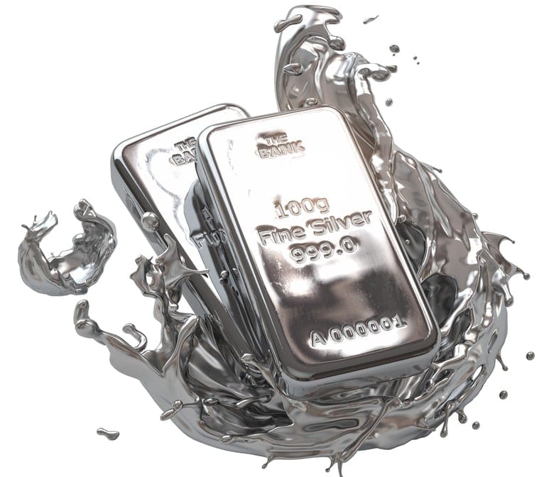 Silver,Bar,Or,Bullion,Ingot,In,Liquid,Silver,Metal,Splash