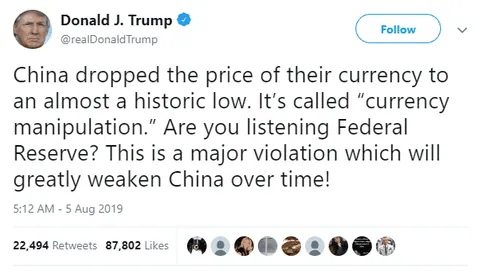 Trump Tweets China Currency Manipulation