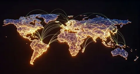 Neon,3d,Image,Of,Zan,Abstract,Map,Of,The,World