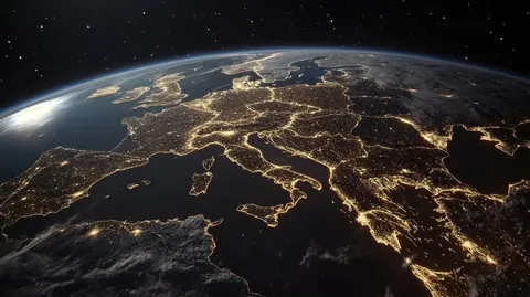 Realistic,View,Of,The,Earth,From,Space,,Highlighting,Europe,With
