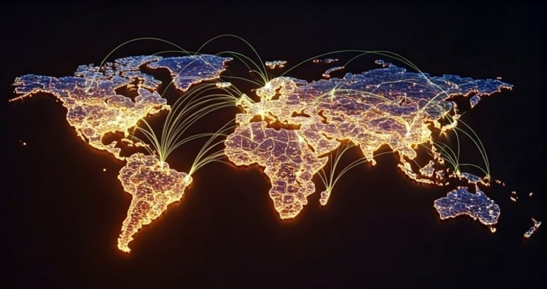 Neon,3d,Image,Of,Zan,Abstract,Map,Of,The,World